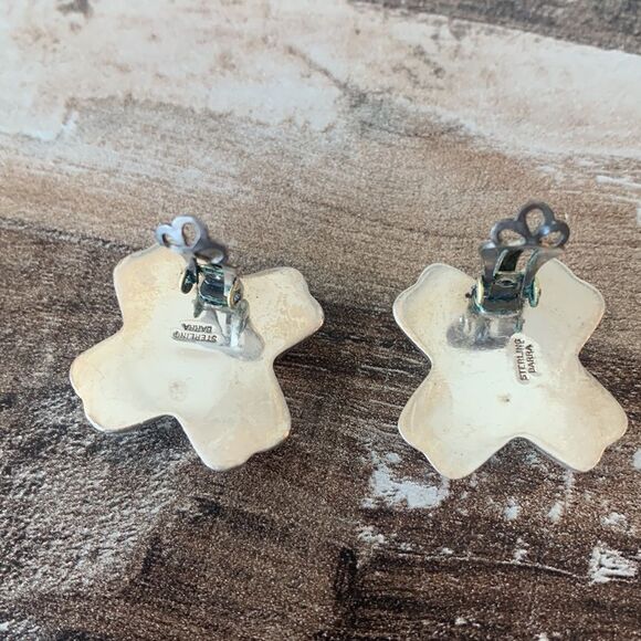 Vintage Barra Signed Clip On Earnings Sterling Silver X’s Crosses Kisses Bold - Picture 7 of 14